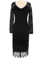 Rosewe Graceful Solid Black Round Neck Long Sleeve Dress