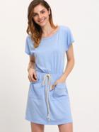 Shein Light Blue Short Sleeve Tie Waist Pockets Dress