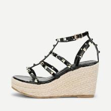 Shein Rockstud Detail Woven Wedge Sandals