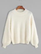 Shein Beige Lantern Sleeve Fuzzy Sweater