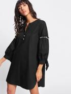 Shein Half Placket Pearl Beading Tie Cuff Dress