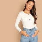 Shein Flap Pocket Front Ribbed Knit Tee