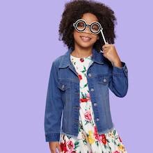 Shein Girls Bleach Wash Frayed Denim Jacket
