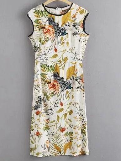 Shein Multicolor Sleeveless Zipper Back Print Midi Dress