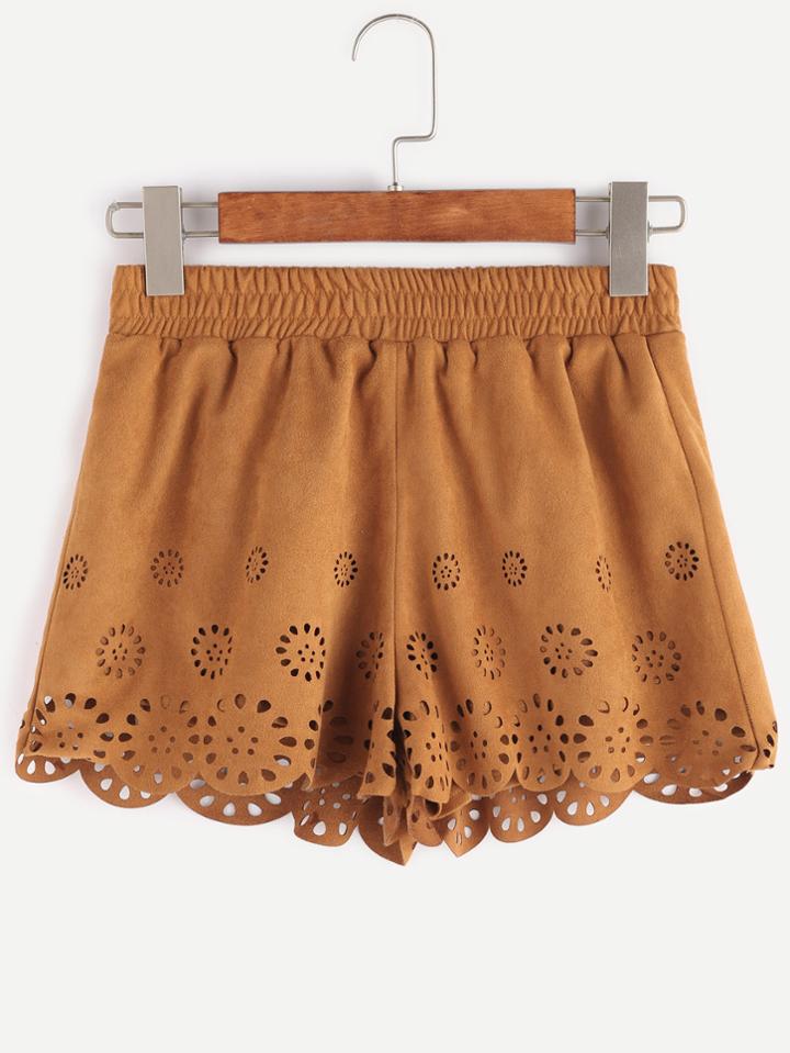 Shein Suede Laser Cutout Scallop Hem Shorts
