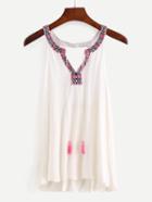 Shein Tassel Tie-neck Woven Tape Embellished White Top