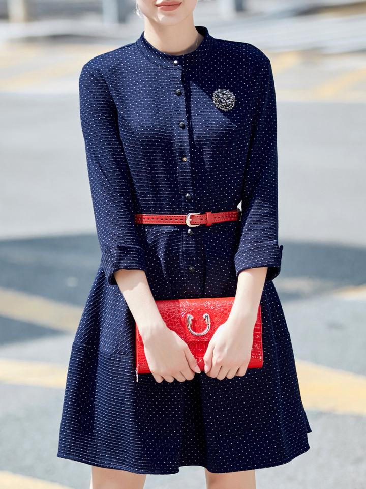 Shein Navy Beading Belted A-line Dress