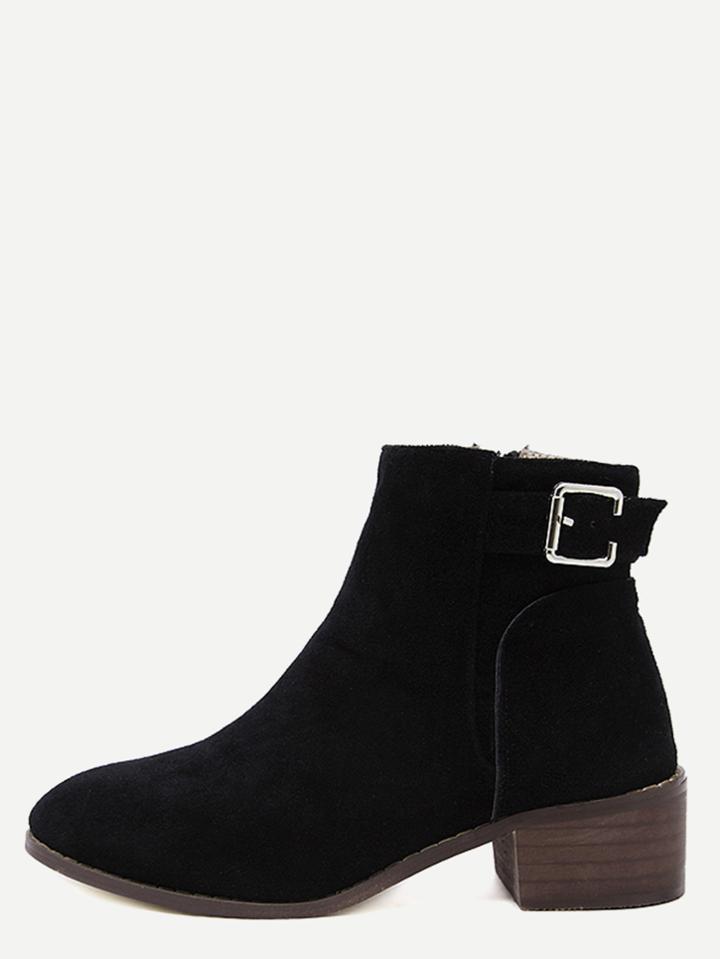 Shein Black Plush Leather Cork Heel Booties