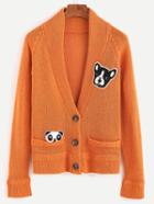 Shein Orange Button Front Raglan Sleeve Cardigan With Patch Detail