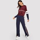 Shein Color-block Sleeve Hoodie & Slit Hem Pants Set