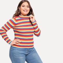 Shein Plus Ribbed Knit Striped Jumper