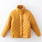 Shein Solid Quilted Pu Puffer Coat