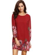 Shein Red Lantern Sleeve Floral Shift Dress
