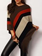 Shein Colour-block Tassel Loose Cape Sweater