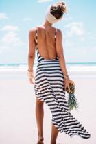 Shein White Black Striped Split Backless Maxi Dress
