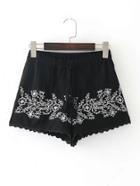Shein Drawstring Waist Contrast Lace Shorts With Fringe