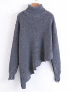 Shein Turtleneck Asymmetrical Hem Ripped Sweater