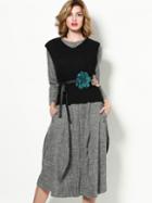 Shein Grey Round Neck Long Sleeve Drawstring Pockets Two Pieces Dress