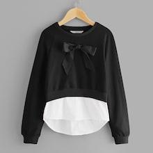 Shein Girls Bow Front Contrast Trim Pullover