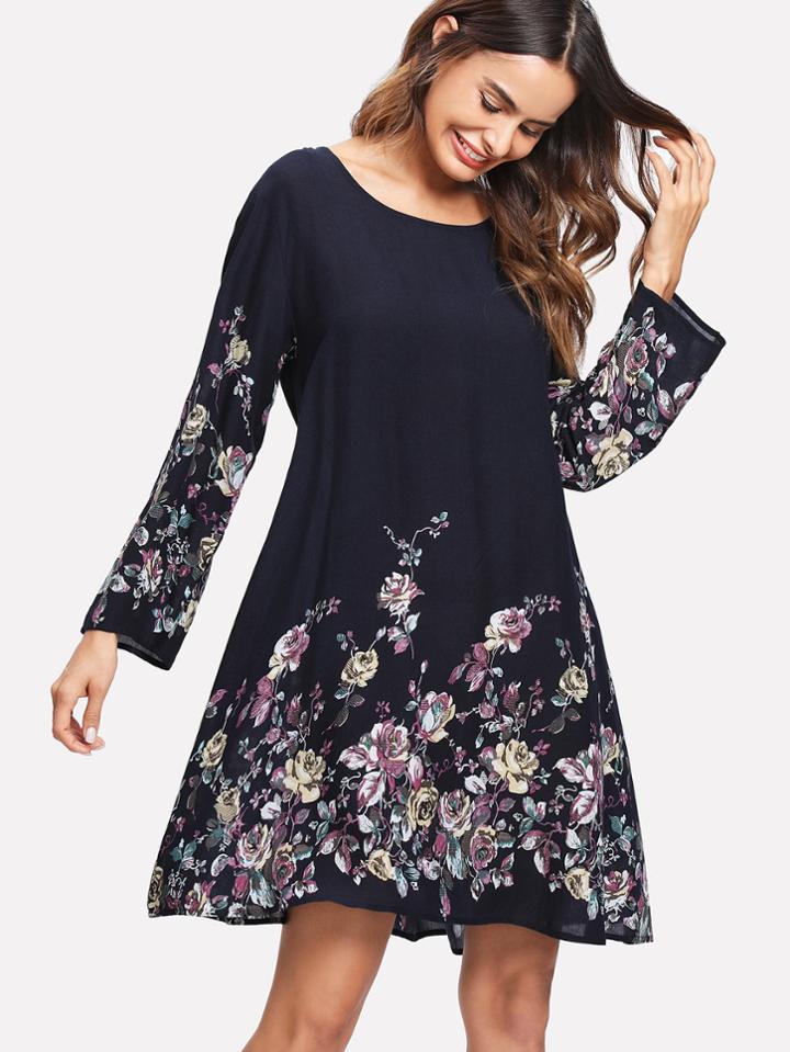 Shein Rose Print Tunic Dress