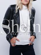 Shein Black Zipper Pu Leather Jacket