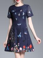 Shein Birds Embroidered A-line Dress