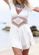 Rosewe Butterfly Sleeve V Neck Cutout Hollow Waist Romper