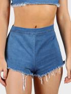 Shein Exposed Zip Back Frayed Denim Shorts