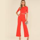 Shein Crop Plain Top & Wide Leg Pants Co-ord