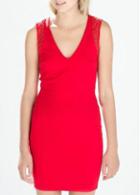 Rosewe Catching Sleeveless V Neck Lace Splicing Red Dress