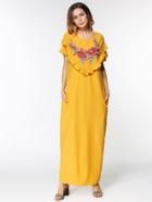 Shein Embroidered Appliques Frill Trim Cocoon Dress
