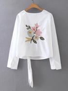 Shein Flower Embroidered Knot Front Top