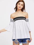 Shein Smocked Off Shoulder Flare Sleeve Top