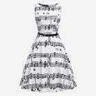 Shein Music Notes Pattern Belted Circle Dress