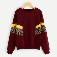Shein Color Block Leopard Panel Pullover