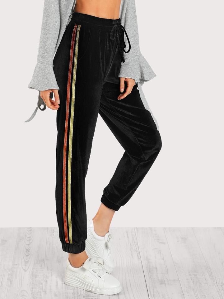 Shein Stripe Side Bow Tied Velvet Pants