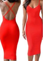 Rosewe Open Back Sleeveless Red Bodycon Dress
