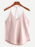 Shein Pink Strappy Back Detail Curved Hem Cami Top