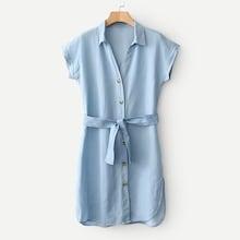 Shein Slit Side Self Tie Denim Dress