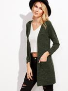 Shein Dark Green Pockets Long Cardigan