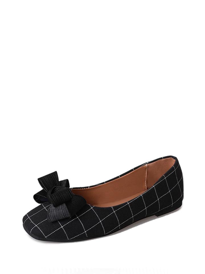 Shein Bow Decor Plaid Ballet Flats