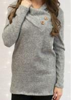 Rosewe Solid Grey Button Decorated Long Sweatshirt