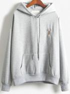 Shein Grey Hooded Deer Embroidered Loose Sweatshirt