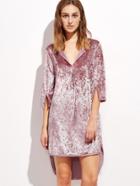 Shein Pink 3/4 Sleeve High Low Crushed Velvet Dress