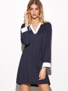 Shein Contrast Trim V Neck Slit Side Shirt Dress