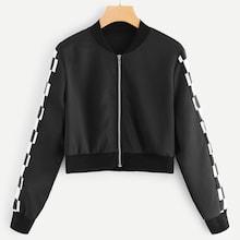 Shein Checkered Tape Zip Up Jacket