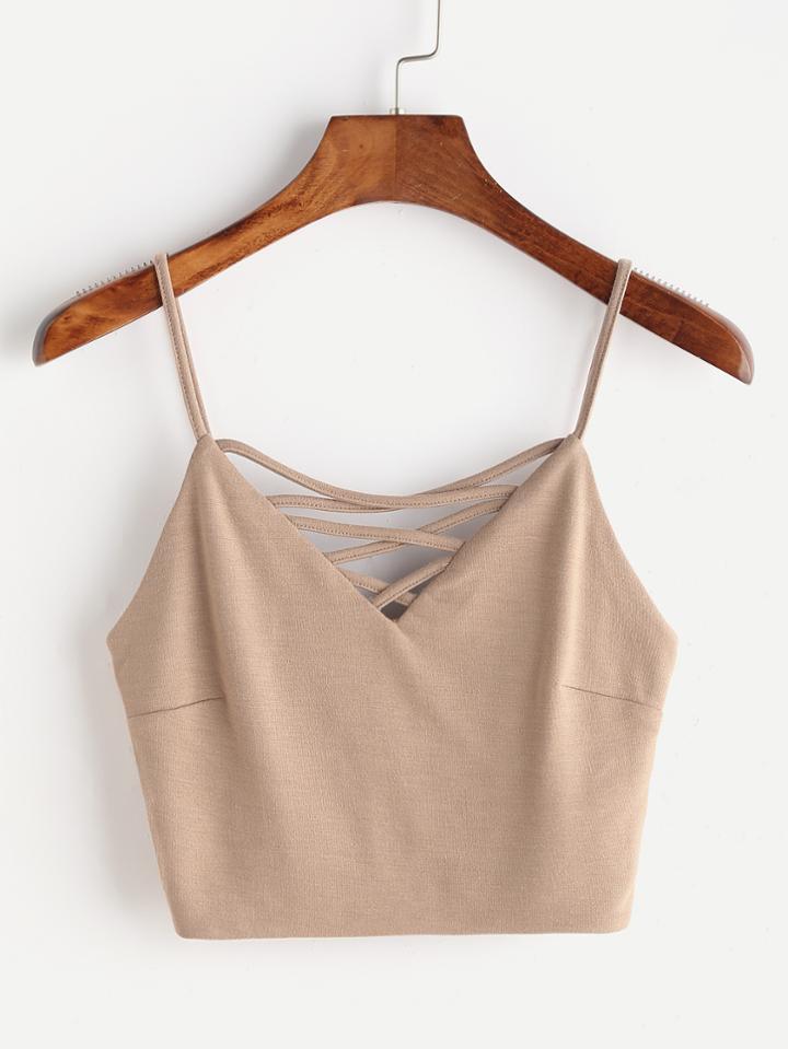 Shein Criss Cross V Neckline Zipper Back Cami Top