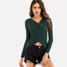 Shein Beaded Crossover Ribbed Tee