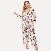 Shein Equestrian Print Surplice Neck Palazzo Jumpsuit