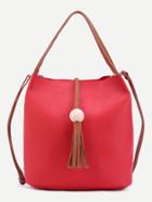 Shein Red Pu Tassel Trim Convertible Tote Bag
